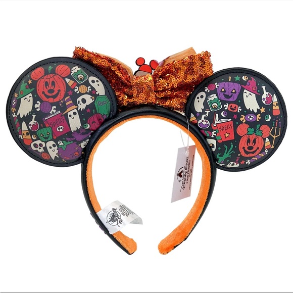 🎃NWT Disney Parks Halloween Mickey Minnie Mouse Ears Sequin Bow Ghost NEW - Picture 4 of 5
